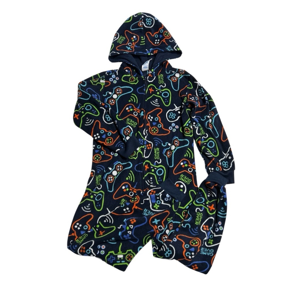 The Children's Place Navy Gaming Fleece Pajama Onesie with hood